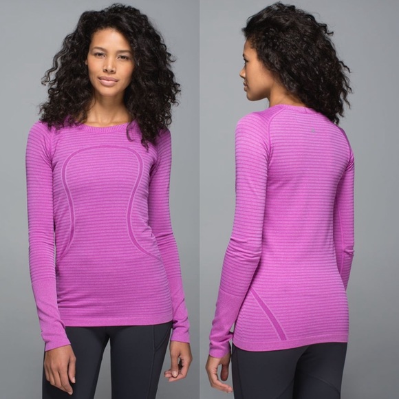lululemon athletica Tops - LULULEMON heathered ultra violet striped Run Swiftly Tech Long Sleeve Crew tee 8